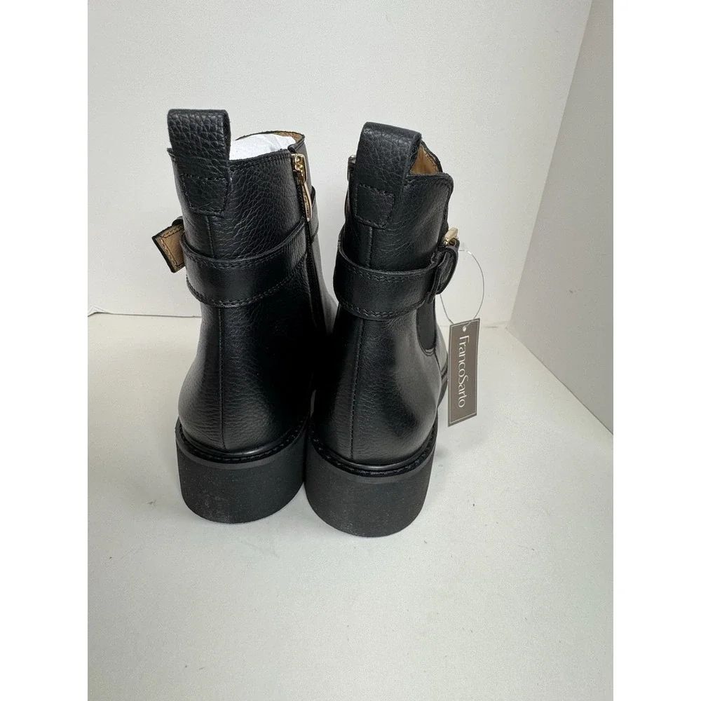 Franco Sarto Meridian Bootie Womens Size 10 Lug Sole Black Gold Buckle Fall New